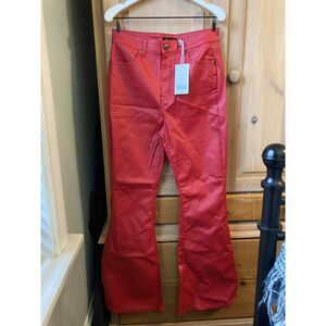 Legend | Red Vegan Leather High Waist Flare Pants | XL